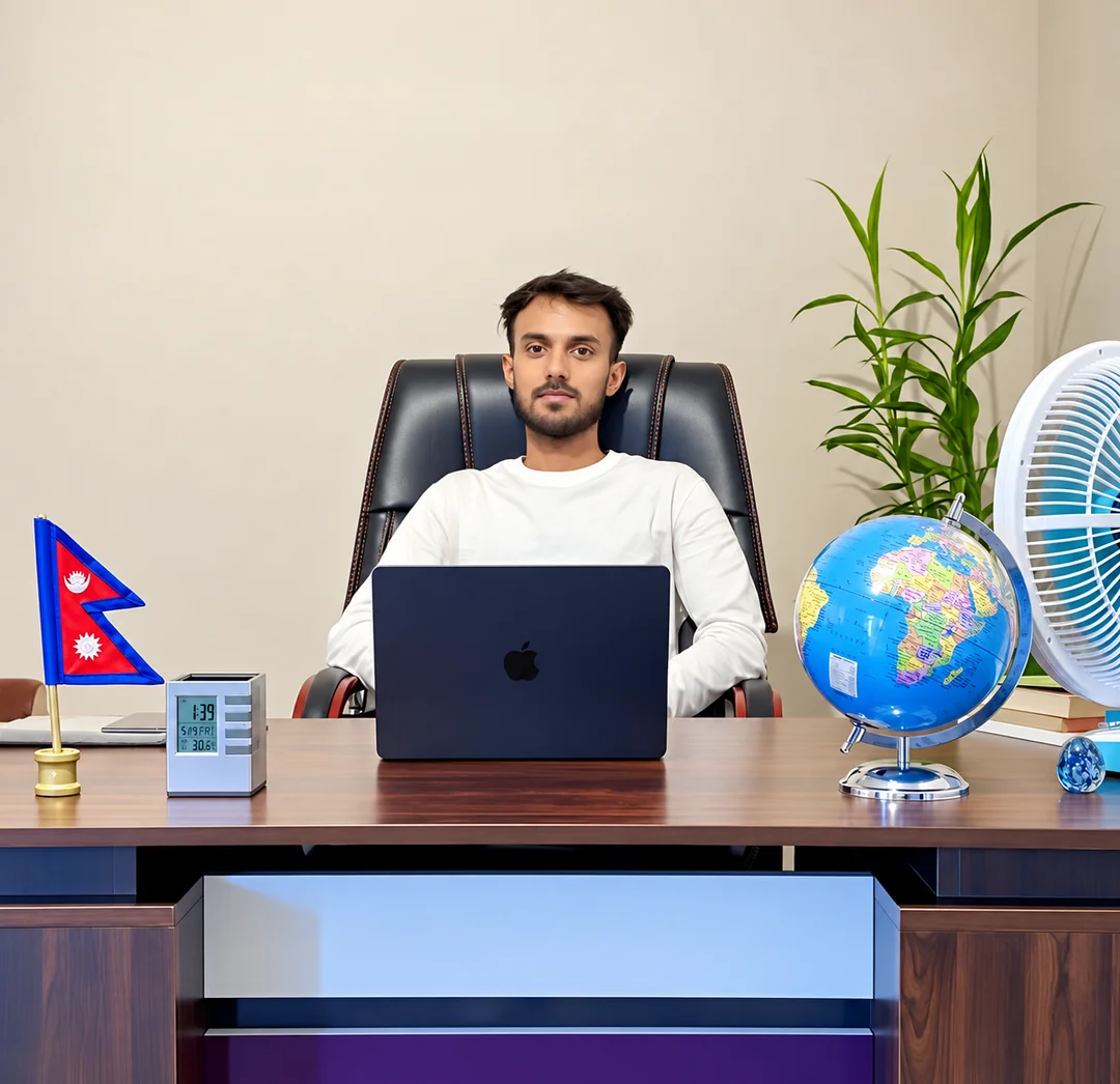 Bicky Giri seated at his office desk